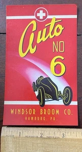 Auto No 6 Windsor Broom Co. Label Race Car  NOS Vintage - Picture 1 of 2