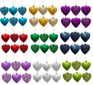 6Pc Heart Baubles Christmas Tree Decorations Glitter & Matte Assorted Xmas 8cm - Picture 1 of 20