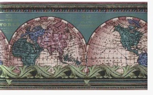 Vtg Sherwin Williams Border Wallpaper Roll World Map 5 Yards - Picture 1 of 6