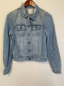 Copper Key Distressed Denim Button Down Ripped Jean Jacket M Detail Shoulder - Picture 1 of 9
