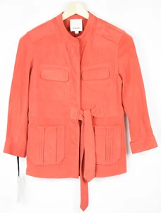 PINKO Eccelso Sahariana Jacket Women UK 8 Goat Leather Belted Pockets Red - Picture 1 of 6