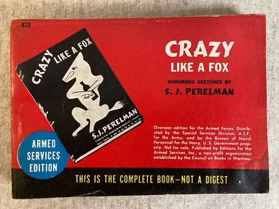 CRAZY LIKE A FOX Armed Services Edition #872 SJ Perelman ASE Foto 1 de 4