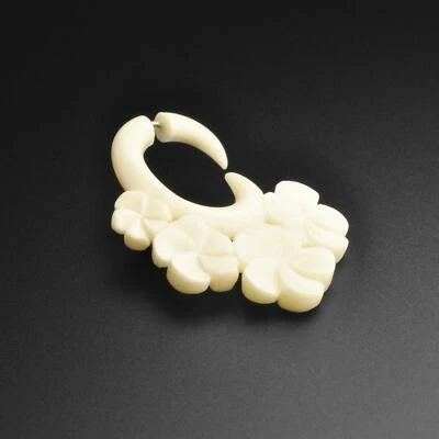 Organic Fake Ear Stretcher Plug Bone Hanging Spiral Four Flower Carving SIBJ - Image 1 of 2