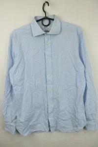 Boggi Milano Blue Cotton Barrel Cuffs Collared Long Sleeve Dress Shirt 40 15 3/4 - Picture 1 of 18