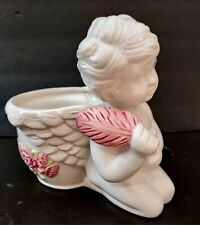 Bloom Rite Porcelain Planter Vase Cupid Angel Pink Flowers Heart Valentines Day