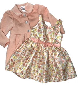Little Lass Coral Floral Dress Girls Size 3T with Beautiful Jacket - Picture 1 of 10