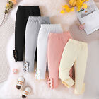 Toddler Children Summer Girls Trousers Winter Solid Color Ribbed Button Frilly