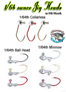 1/64 oz Jig Heads w/#8 Sickle-3 hook colors-3 head styles-100ct for crappie - Picture 1 of 7