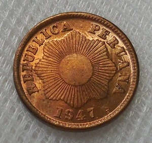 1947 PERU 1 CENTAVO BRONZE MÜNZE STEMPELGLANZ ROT BANKFRISCH - Bild 1 von 2