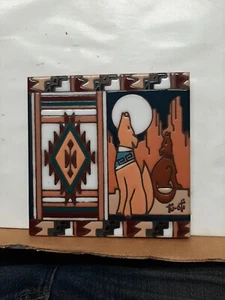 Earthtones Keramik Fliesenuntersetzer Native American Tu-oti Wolves Teppich Südwesten gebraucht - Bild 1 von 8