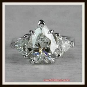 3.45CT Pear Shape Diamond Lab-Created 3-Stone Engagement Ring 14K White Gold FN - Picture 1 of 6