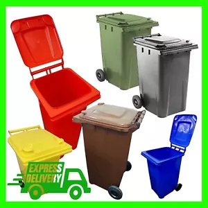240L Large Outdoor Council Waste Wheelie Bins With Rubber Wheels, Handle & Lid - Picture 1 of 7