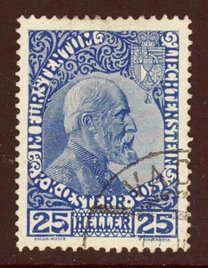 LIECHTENSTEIN 1915 Austrian P.O. Prince John 25h. Deep Blue Thin Paper SG 6 VFU - Picture 1 of 2