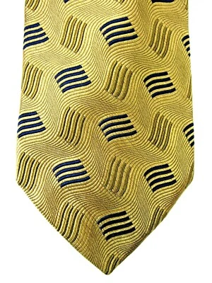 LAND'S END CORBATA CUELLO HOMBRE SEDA 100% IMPORTADA DORADA CON ONDAS NAVY Foto 1 de 4