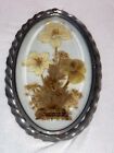 Vtg Dried Flowers in Glass Oval Pewter Frame Lasting Impressions Handmade USA