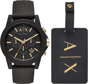 Men'S Chronograph Black Silicone Strap & Luggage Tag Gift Set (Model: AX7105)