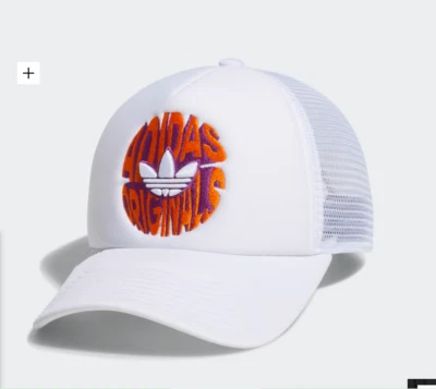 Adidas Original White Orange Trefoil Mesh Trucker Hat Cap - Image 1 of 4
