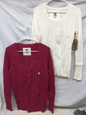 Par de suéteres Route 66 para mujer talla XL rosa y blanco tejido ganchillo botón Y2K nuevo con etiquetas Foto 1 de 4