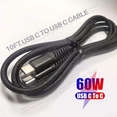 Cable cargador rápido USB-C a USB-C de 10 pies 60 W para iPhone 15/16/Pro/Samsung/LG Foto 1 de 4