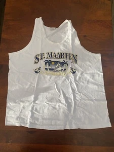 St. Saint Maarten Beach Print White Tank Shirt Sleeveles XXL - Picture 1 of 6