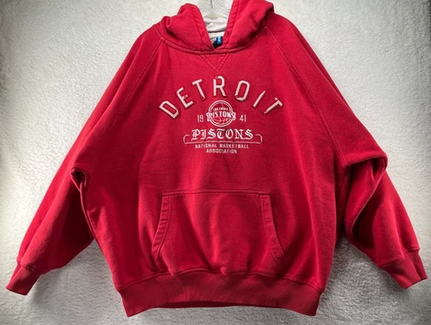 Vintage  Detroit Pistons Men's XL Embroidered Logo Hoodie Sweatshirt Red Cover