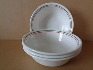 Corelle Winter Holly 18-oz Cereal Bowls Set of 4 Green and Red Bands - Picture 1 of 3
