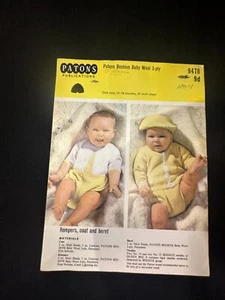 Patons Baby Romper Coat Beret Knitting Pattern 3ply 21" 12–18m No. 9478 Vintage - Picture 1 of 2