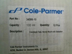 Cole-Parmer - EW-34506-10, - Glass Erlenmeyer Flask, 100 mL, 12/pk, 34506-10 - Picture 1 of 9