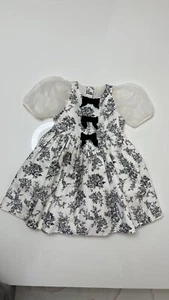 Janie and Jack  Girl Puff Sleeve Dress White With Black Flowers (Size 2T) - Picture 1 of 11