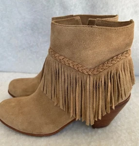 y2k Gianni Bini Damen Wildleder Fransen Stiefeletten Größe 8M hellbraun Western - Bild 1 von 5