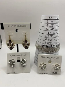 Glamour Lot "Charter Club" zwei Pr. Clip-ons One Pr. Piercing & Pave Armband - Bild 1 von 10