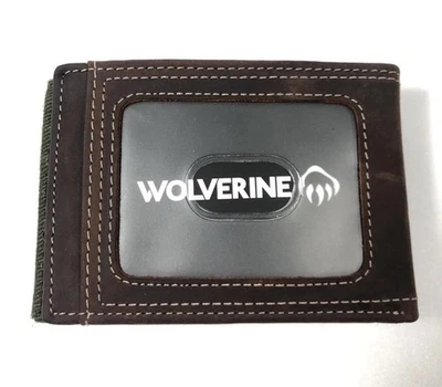 Wolverine Money Clip Wallet Brown Leather Card Holder Magnetic Flap Green Canvas - Image 1 of 4