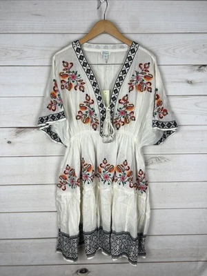 Vestido Sundance Mujer Grande Blanco Bordado Boho Borla Algodón Túnica Foto 1 de 4