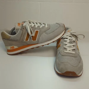 New Balance 574 Trainers Men's UK 10 EUR 44.5 US 10.5 Grey / Orange Sneakers - Picture 1 of 16
