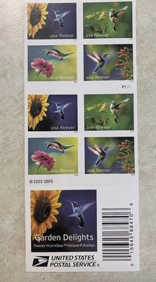 20 estampillas Forever Garden Delights serie 2023 FV $15,60 colibríes vende 4 $10 Foto 1 de 2