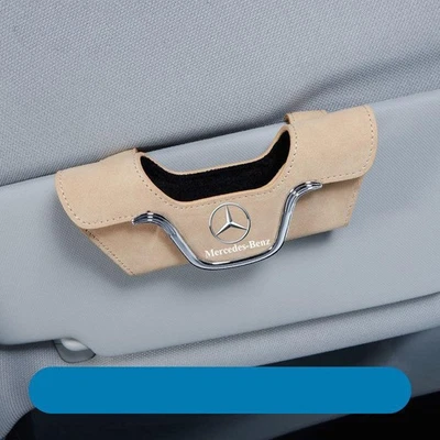 Beige Suede Leather Car Sun Visor Sunglasses Box Card Holder For Mercedes Benz Foto 1 de 4