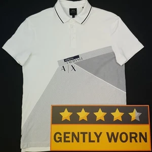 ARMANI Mens Polo Shirt AX SMALL White Short Sleeve Regular Striped Cotton - Picture 1 of 9