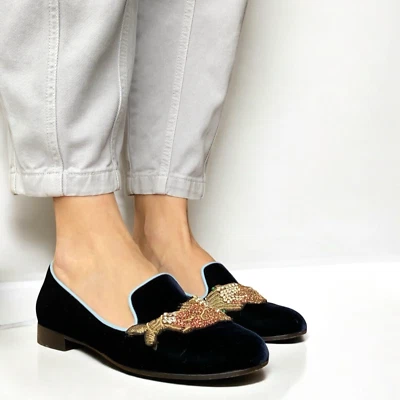 Mocasines GIANVITO ROSSI x Mary Katrantzou Azul Marino Terciopelo Scott Fish Bordados, 37 Foto 1 de 4