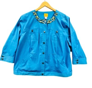 Ruby Rd. Women Size 22 Blue Jacket Embellished Jeweled Designed Office Workwear - Picture 1 of 12