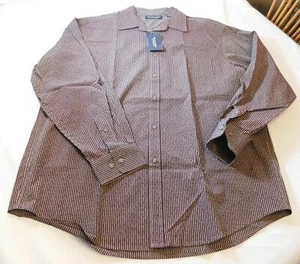 Roundtree & Yorke Men's Long Sleeve Button Up Shirt Size L Dark Wine Striped NWT - Picture 1 of 4