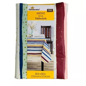 Way to Celebrate Fall Harvest Stripe Plaid 60x84in PEVA Vinyl Tablecloth - Picture 1 of 2