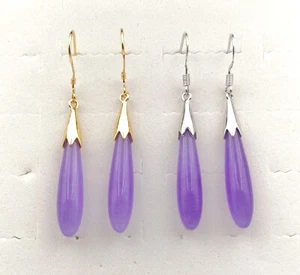 Pendientes de gancho de plata 925 con gota de agua 925 de ágata de jade real púrpura multicolor verde real - Imagen 1 de 57