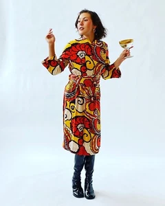 60er Jahre MOD Kleid Les Elles von Betty Carol. Fabelhaftes Orange Gelb und Schwarz - Bild 1 von 7