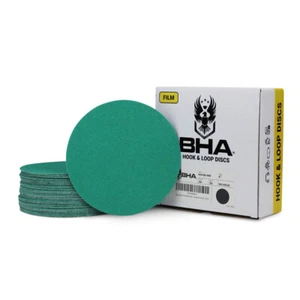 BHA 6" Green Film Hook & Loop Sanding Discs, Wet/Dry Orbital Sandpaper - 50 Pack - Picture 1 of 9