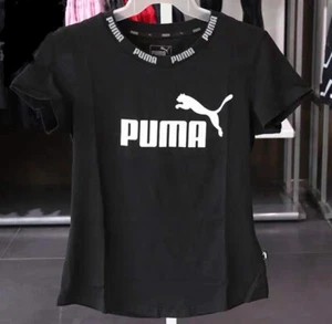 Puma T-Shirt Women's M Short Sleeve Crew Neck Graphic Logo Black - Picture 1 of 4