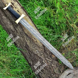 Hand Forged Damascus Steel Viking Roman Spatha Sword Razor Sharp Medieval Sword - Picture 1 of 6