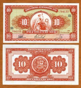 Peru, 10 Soles de Oro, 25-5-1967, P-84a, aUNC - Bild 1 von 1