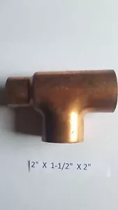 2" X 1-1/2" X 2" TEE Sweat Copper Plumbing Fitting - Picture 1 of 1