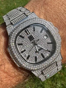 Real Mens Watch Fully Iced Blinged Stainless Steel Bust Down Out 41mm Hip Hop - Picture 1 of 21