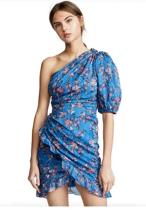 Isabel Marant etoile Esther Blue Orange Floral One-Shoulder mini dress Sz 4 NWT - Picture 1 of 11